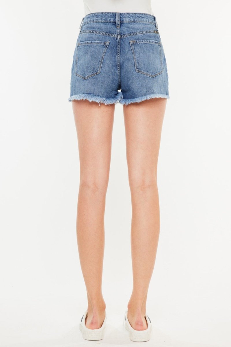 Kancan Distressed Raw Hem High Waist Denim Shorts - Bottoms